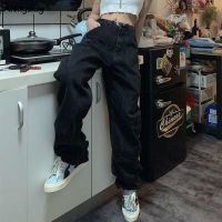 【CW】R Jeans Women Harajuku Vintage Black Street BF Style Chic College Teens Streetwear All-match Loose Fashion Femme Trousers