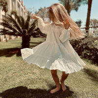 100 Cotton Girls Tiered Ruffle Dress Spring Autumn New Children Casual Loose Long-Sleeve White Sweet Princess Dresses TZ78