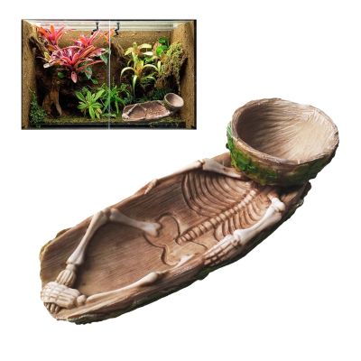 Skeleton Reptile Food Bowl Amphibian Cage Rock Decor Water Injection Humidification Function Bearded Dragon Tank Accessories