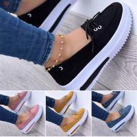 COD DSFGERTGYERE Woman Wedge Platform Sneakers Tie-Up Slip-on Flat Shoes for Daily Casual Canvas Low Top Ladies Foot Wear Thick Sole for Girls Office