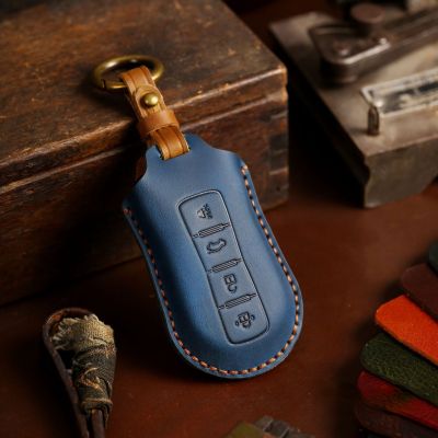 Luxury Crazy Horse Leather Car Key Cover Case Remote Keyring Protective Bag for Haima 4 Button M3 M6 S7 Fob Protector Keychain