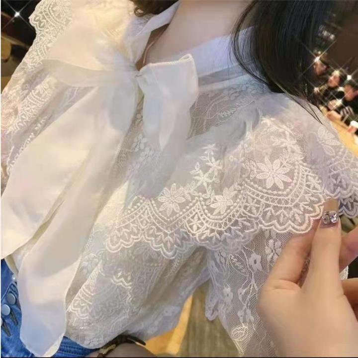south-korea-dongdaemun-2023-early-spring-new-heavy-industry-lace-base-top-womens-chic-bow-shirt-women
