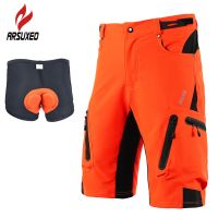 ARSUXEO Men Padded Baggy Cycling Shorts Reflective MTB Mountain Bike Bicycle Riding Trousers Adjustable Waist Loose Fit Shorts