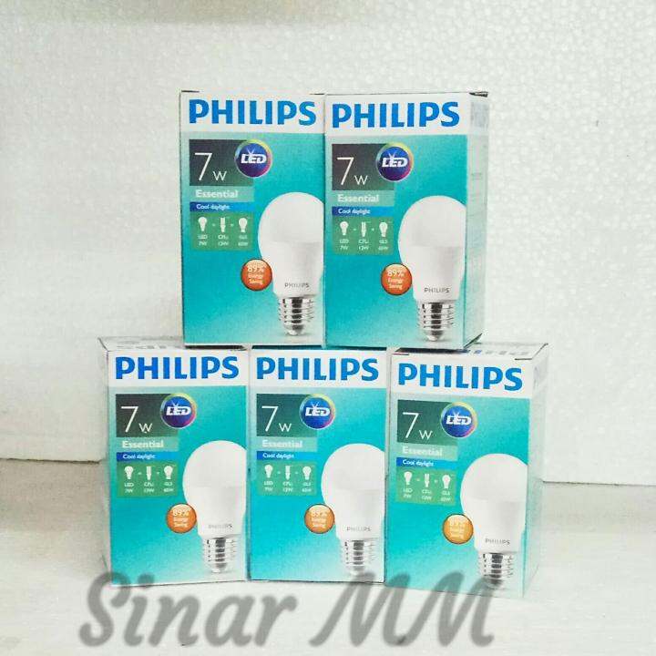 Paket 5 .. Lampu Philips Led Essential 7 Watt PUTIH / 5 Pcs | Lazada ...