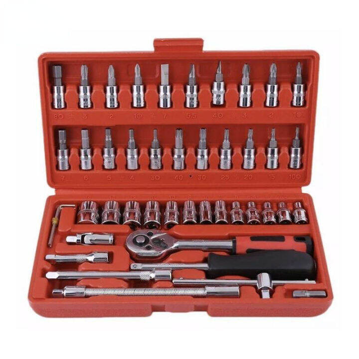 46 Pcs Shock Socket Set Full Lengkap Socket Tool Kit Pas Ring L Kunci