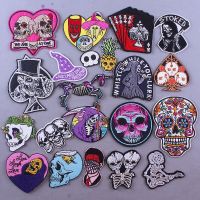 Skull Poker Iron On Embroidered Patches For Clothing Mexican Skulls Patch Hippie Rock Bike Patch Punk Back Patches On Clothes