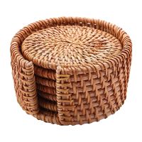 Rattan Coasters 8cm Handmade Braided Natural Coaster Round Rattan Teacup Mat Creative Kitchen Table Crafts Stylish Drinks Holder