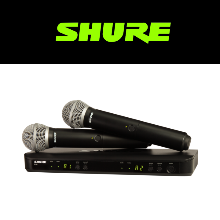 ไมค์-shure-blx288-pg58-ชุดไมค์ลอย-ไมค์คู่-ไมค์ไร้สายเสียงดี-wireless-dual-vocal-with-two-handheld-transmitters