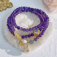 Vintage 3รอบลูกปัดขนาดเล็กธรรมชาติ Amethyst รอบดอกไม้ Charm Beade Strand สร้อยข้อมือผู้หญิงเครื่องประดับ Fine ของขวัญ YBR719