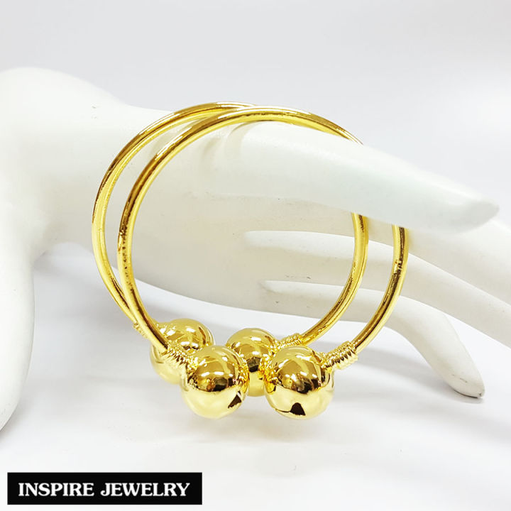 inspire-jewelry-กำไลข้อเท้าเด็ก-กระพรวนคู่โบราณ-ทองเหลืองอร่าม-กลมเกลี้ยง-ใช้งานดีและทนมาก-ขนาด-4-8-5-5cm-ประมาณ-3-เดือน-2-ขวบ