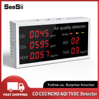 SeeSii เครื่องหน้าจอที่มีคุณภาพอากาศ5-In-1,เครื่องตรวจจับ CO2มัลติฟังก์ชั่นเครื่องตรวจจับคาร์บอนมอนิเตอร์ไดออกไซค์เครื่องทดสอบคุณภาพอากาศที่แม่นยำเครื่องวิเคราะห์อากาศสำหรับสำนักงานบ้านในร่ม