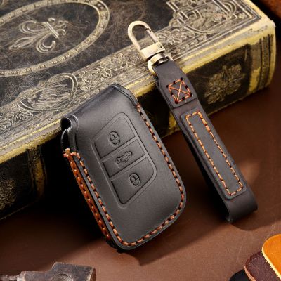 Luxury Leather Car Key Case Cover Fob Protector for Volkswagen Passat Lavida Tiguan Golf Accessories Keychains Holder Keyring