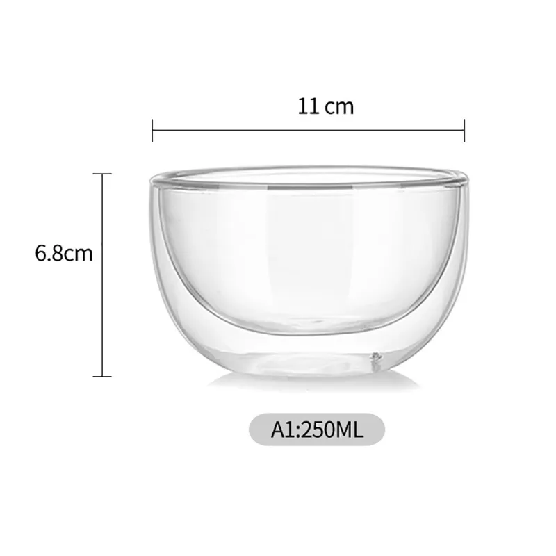 Heat Resistant Transparent Double Wall Fruit Salad Bowl Mugs