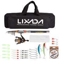 Lixada Fishing Rod Reel Combo Telescopic Fishing Rod Spinning Reel Fishing Line Lures Hooks Swivels Saltwater Freshwater Travel Fishing Accessories Kit