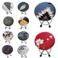 Round Chair Cover Bar Stool Covers Chair Covering Floral Printed Elastic Seat Covering Stretch Dining Room Slipcover Decor