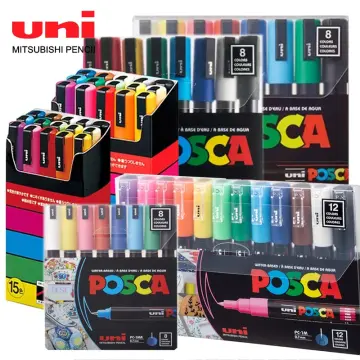 uni-posca Paint Marker Pen SPECIAL SET (a-set), Mitsubishi Pencil Posca  Poster Colour Marking Pens Extra Fine Point 12 Colours (PC-1M12C), Gold and