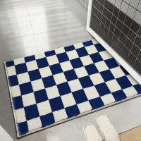 Checkerboar Non Slip Bathroom Mat Thickened Flocking Bathroom Rug Home Decoration Entrance Door Mat Bedroom Carpet Floor Mat