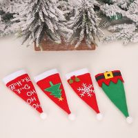 4pcs Mini Christmas Hats Christmas Cutlery Tableware Holders 7x18cm Santa Hats for Silverware Holders Candy Covers Wine Bottle