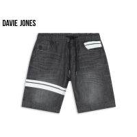 DAVIE JONES กางเกงขาสั้น ผู้ชาย เอวยางยืด สีดำ คาดหนัง Elasticated Shorts in black SH0070BK