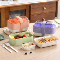 Foldable Double Layer Bento Box Plastic Microwavable Lunch Box Sealed Airtight Food Storage Container Salad Box with Compartments for Kids Adults School Office Outdoor