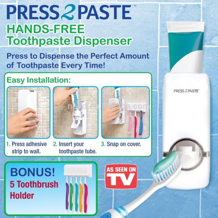 เครื่องกดยาสีฟันศูนย์ยากาศ-เครื่องบีบยาสีฟัน-พร้อมที่แขวนยาสีฟัน-แบบใช้แรงดัดของอากาศในการบีบยาสีฟัน-วัศดุเป็นพลาสติกแข็ง-abs-ทนทาน
