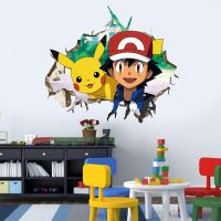 3D Stereo Pikachu Wall Stickers Cartoon Anime Pokemon Wall Stickers Self-Adhesive Bedroom Decoration Graffiti Stickers