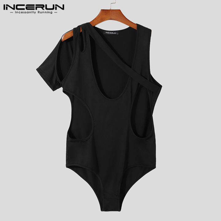 incerun-เสื้อบอดี้สูทเปิดไหล่ข้างเดียวสำหรับผู้ชาย-ชุดนอนชุดชั้นในกางเกงในสำหรับใส่อยู่บ้าน