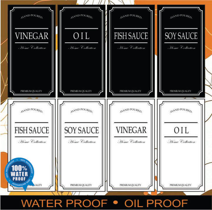 STICKER LABEL FOR SQUARE BOTTLES vinegar, oil, soy sauce, fish sauce