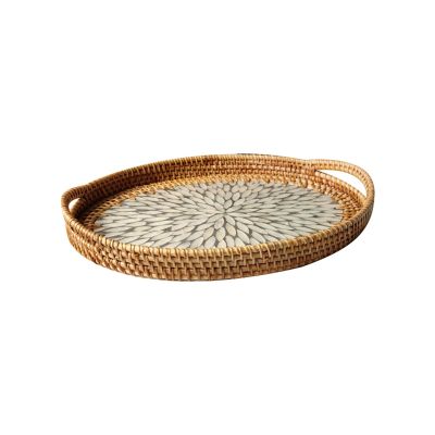 Rattan Basket HandWoven Fruit Storage Breakfast Serving Tray Drinks Snack Coffee Platters Bread Plate Home Organizer