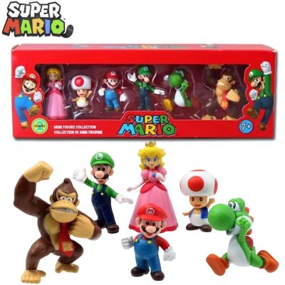 6pcs/set Super Mario Bros PVC Action Figure Toys Dolls Model Set Luigi Yoshi Donkey Kong Mushroom for kids birthday gifts AAA