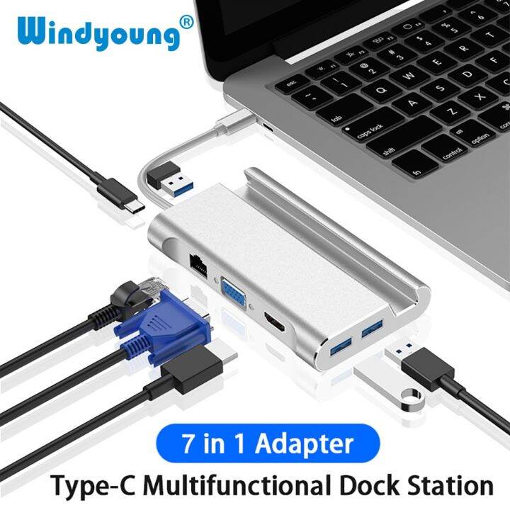 ชนิด-c-แท่นวางมือถือไปยัง-hdmi-4k-usb-3-0-vga-rj45-pd-ฮับ-usbc-สำหรับแล็ปทอปแมคบุ๊ค-pro-hp-dell-lenovo-พื้นผิว-samsung-ฮับ-dex-feona