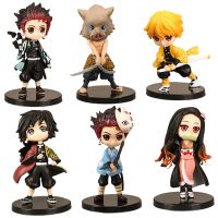 6PCS Demon Slayer Anime Figure 7cm Nezuko Tanjirou Zenitsu Inosuke Kyoujurou Kanawo Kawaii Toy Q Figural PVC Model Gift