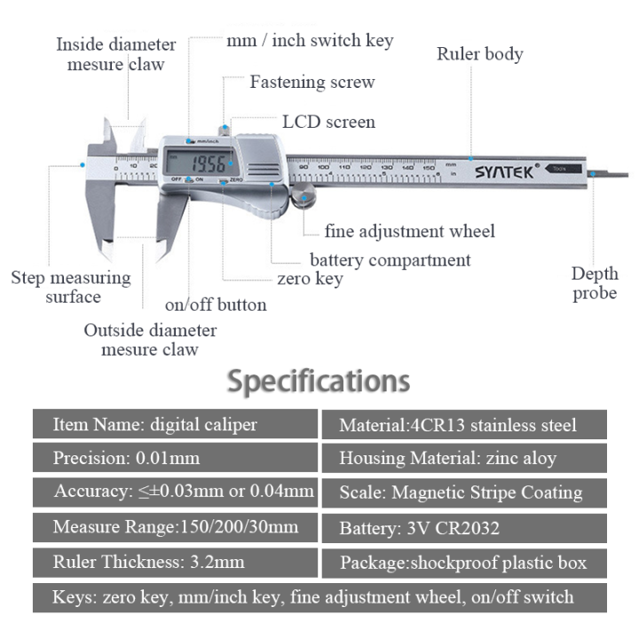 ดิจิตอลความแม่นยำสูงคาลิเปอร์ความแม่นยำ0-01มม-0-03-0-04มม-เครื่องวัดไฟฟ้าแบบปรับเลื่อนได้150-200-300มม-ไม้บรรทัดเหล็กสแตนเลสสำหรับการวัดอย่างแม่นยำ