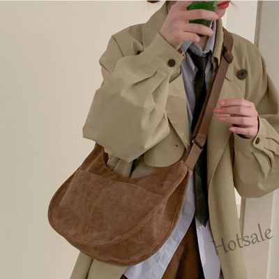 【hot sale】❏☈ C16 Simple Corduroy Shoulder Bag Retro Canvas Bag Multi Pocket Large Capacity Messenger Bag Female Student Crossbody Bag Hobo Bag