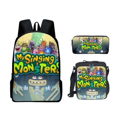Hip Hop Harajuku My Singing Monsters 3Pcs/Set Backpack 3D Print Student Bookbag Travel Laptop Daypack Lunch Bags Pencil Case