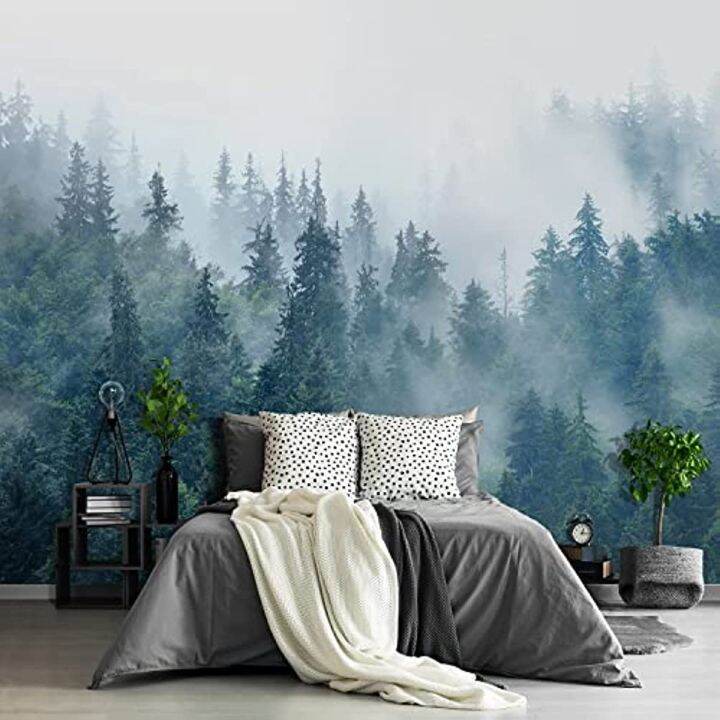 Wall Mural Foggy Forest Tree Wall Art Decor Dark Large Murals for Walls