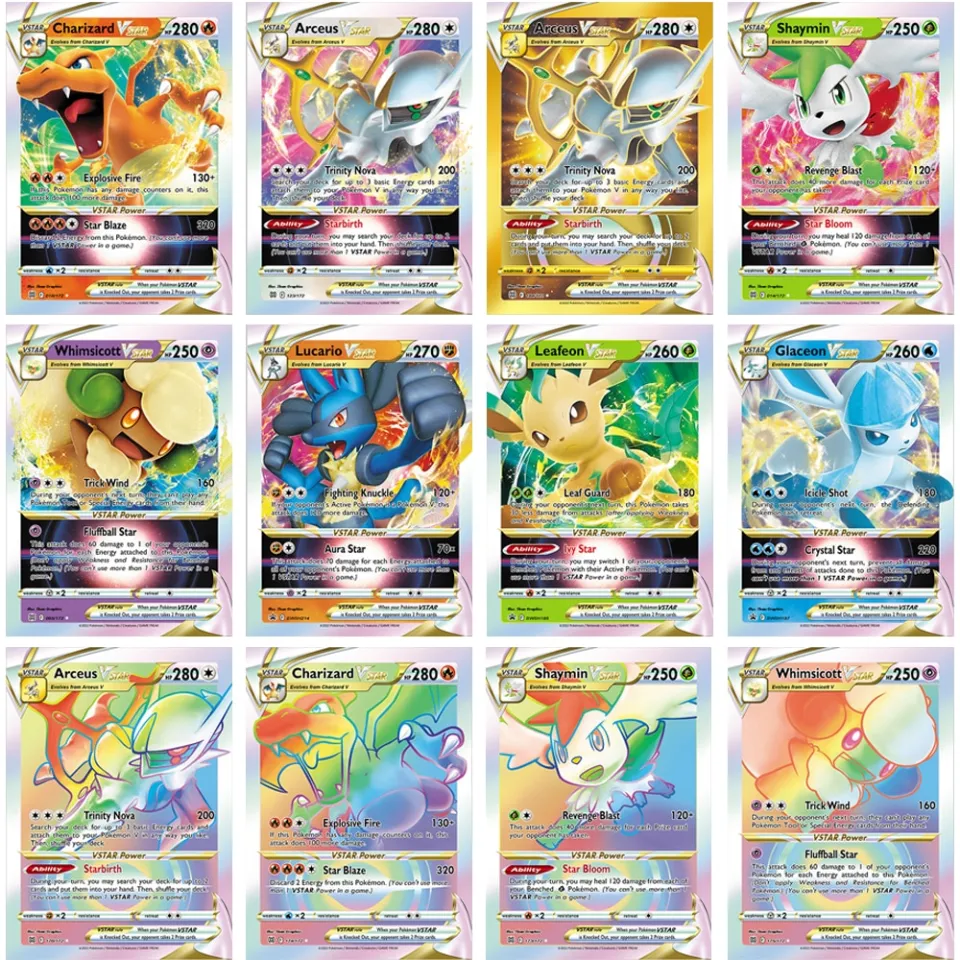 Holographic Pokemon Cards Vstar Vmax GX in English Letter with Rainbow  Arceus Shiny Charizard Kids Gift ASTROS Brillantes