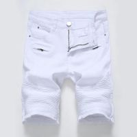 2022 Summer New Mens Denim Shorts Street Clothing Trend Personality Slim Short Jeans White Red Black Male Brand Clothes