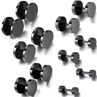 10pcs 3 14mm Multisize Stud Earrings for Men Women Fake Gauges Earrings Stainless Steel Screw Dumbbell Gothic Earrings Set