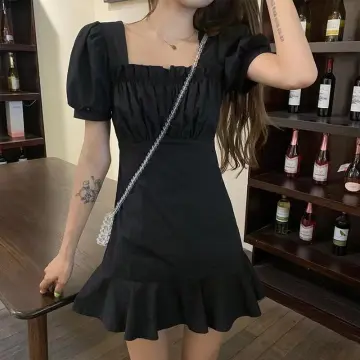Shop Puff Sleeve Dress Black Elegant with great discounts and prices online  - Feb 2024