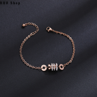 BQU Shop สร้อยกำไลข้อมือไทเทเนียมขนาดเล็กคลาสสิก,สามแถวเพชร Gelang Rose Gold อุปกรณ์เสริมมือของคู่รัก