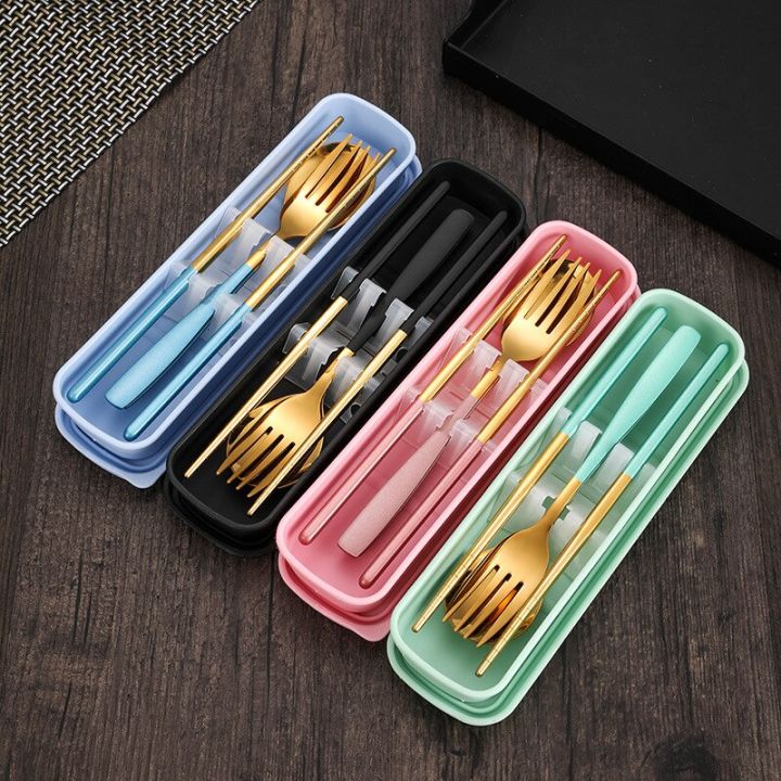 2-3pcs-portable-tableware-stainless-steel-cutlery-set-with-case-travel-camping-dinnerware-spoon-fork-chopsticks-kitchen-utensils-flatware-sets