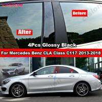 For Mercedes Benz CLA Class C117 AMG 4x Glossy Black Mirror Effect Window Door Column B C Pillars Posts Cover Trim Carbon Fiber