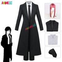 ANIMECC Chainsaw Man Makima Cosplay Costume Black Trench Shirt Tie Pants Makima Wig Long Light Red Braid Men Women Suit Uniform