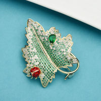 Wuli&amp;baby Luxury Zircon Beetle And Leaf Brooches Green Leaf Weddings Banquet Office Brooch Pins Gifts