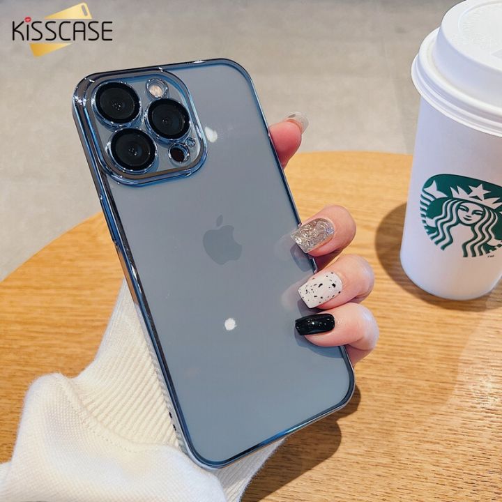เคสเคลือบโลหะหรูหราพร้อมเลนส์-film-kisscase-เคสโทรศัพท์ป้องกันกล้องกระจกนิรภัยกันกระแทกทำจาก-tpu-นิ่มใสสำหรับ-iphone-13