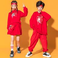 【CW】 Chinese Hanfu Sweatshirt Crop Top Streetwear Jogger Pants Pleated Skirt for Boy Performance Costume