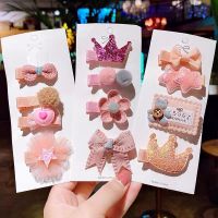 【CW】Cute Pink Baby Hair Clip Hand Bowknot Baby Hairpin 3D Cartoon Crown Side Clip Childrens Hair Accessories