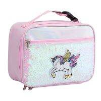 ✽♞❧ Girls Boys Cartoon Unicorn Students Fashion Sequins Lunch Bags New Children Portable Laser Splicing Insulation Picnic Lunch Bag