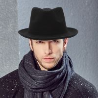 Fall Winter Mens Wool Fedoras Hat Male Curled Jazz Fedora Cap Adult European American Black Gentlemen Fashion Party Hats H7221